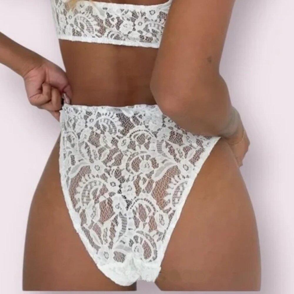 Rumored Womens Smitten High Cut Brief Lace Panty Size XS White Lace NWT - Picture 2 of 7
